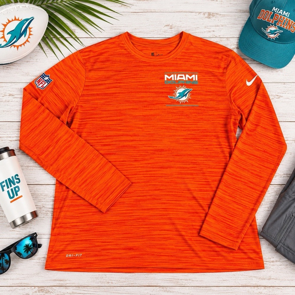 Nike Miami Dolphins NFL On Field Dri-FIT Long Sleeve Shirt Orange Men's 3XL - Picture 2 of 6